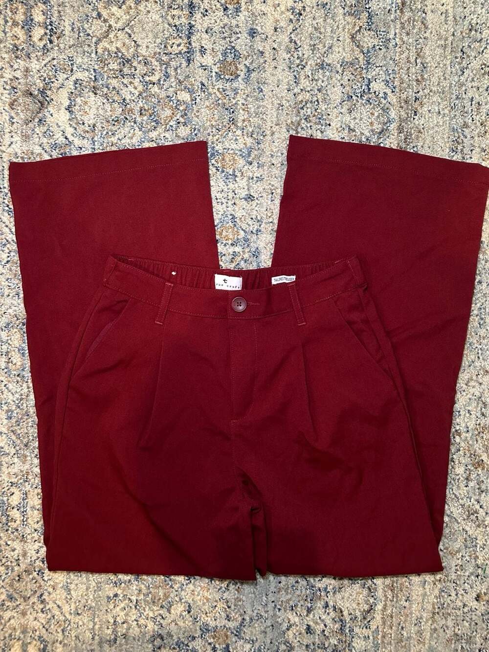 rue craft Tailored Trouser Burgundy Red High Waisted Wide Leg Pants Women's Size